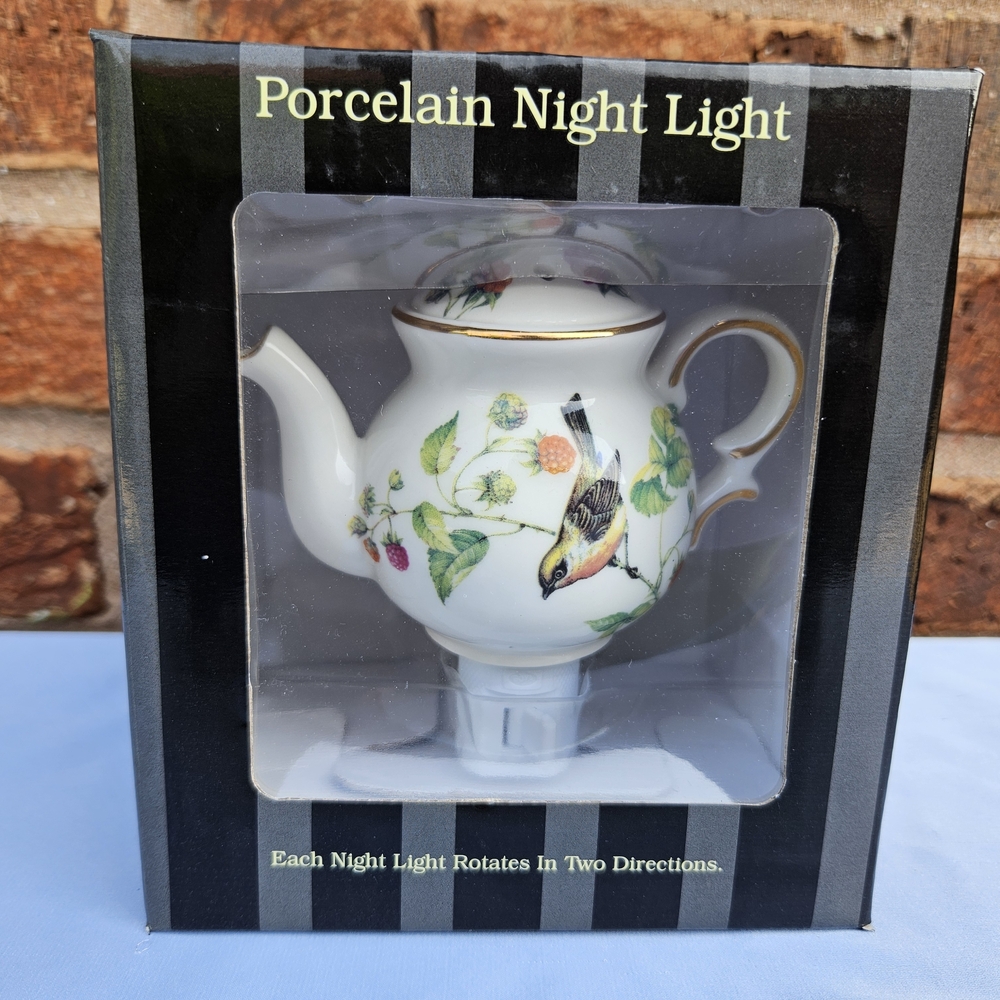 Porcelain Teapot Night Light with Bird Design
